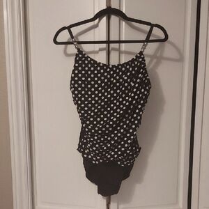 Magic Suit Swimsuit Black And White Polka Dot Size 10